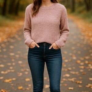 SHE + SKY Textured Cozy Sweater – Pink, Size Small